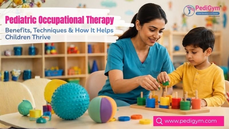 Pediatric occupational therapist helping a child improve fine motor skills through play therapy.
