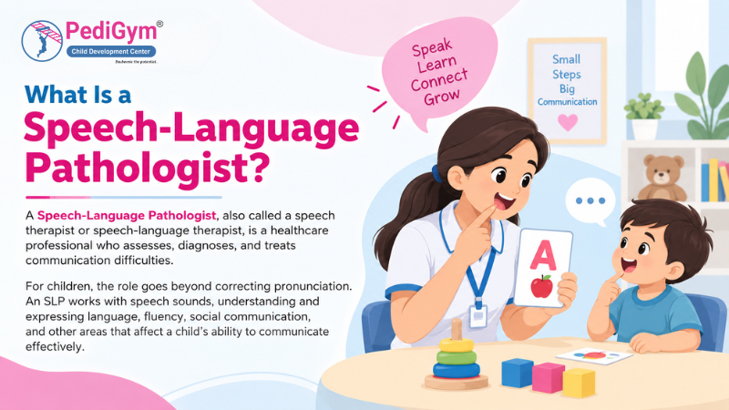 PediGym infographic explaining what a speech-language pathologist does
