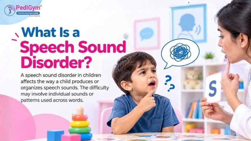 Child with speech sound disorder practicing speech sounds with a therapist
